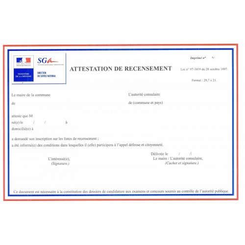 Attestation de recensement