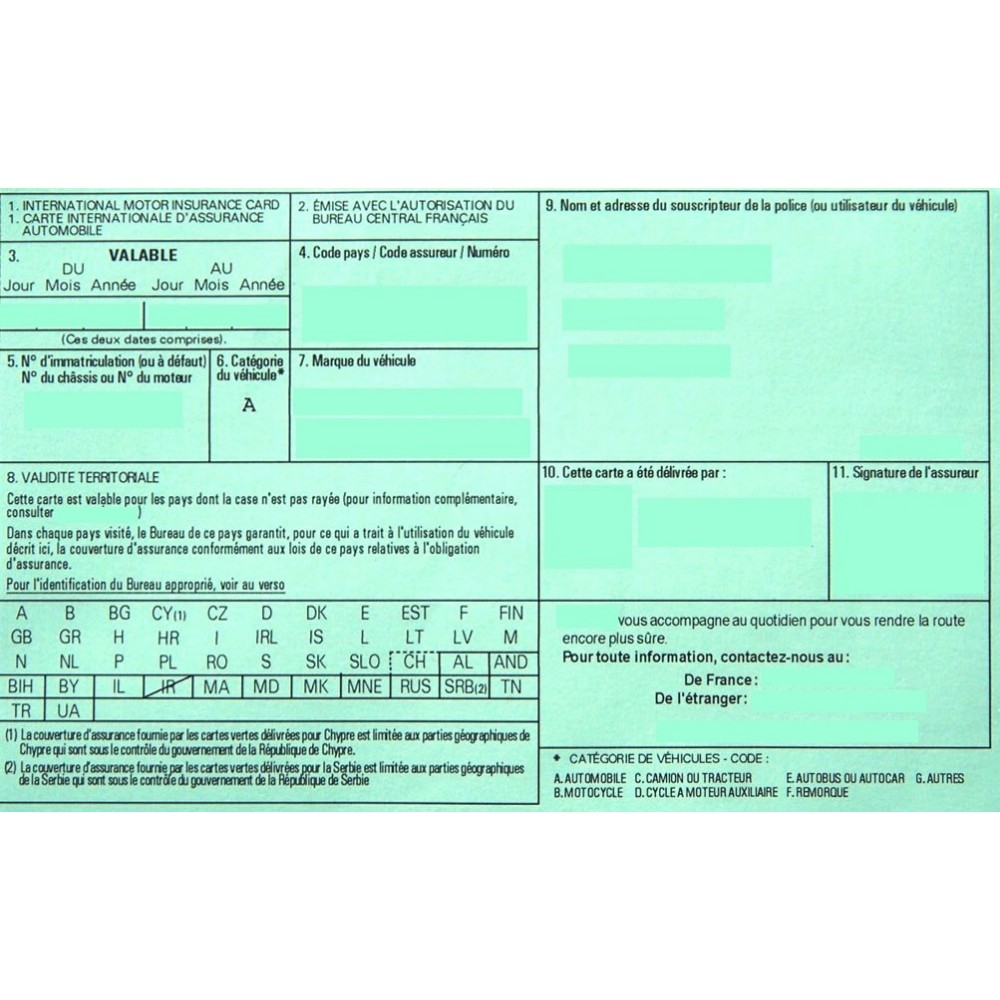 Carte verte auto et certificat d'assurance en ligne