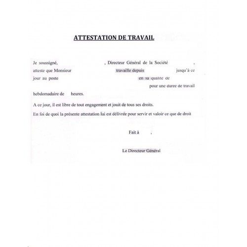 Attestation professionnelle